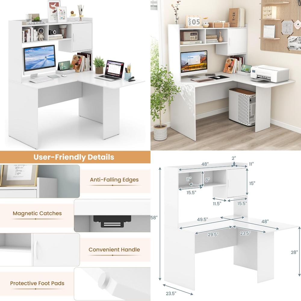 Giantex L Shaped Desk with Hut - Pc Gaming White avis et prix