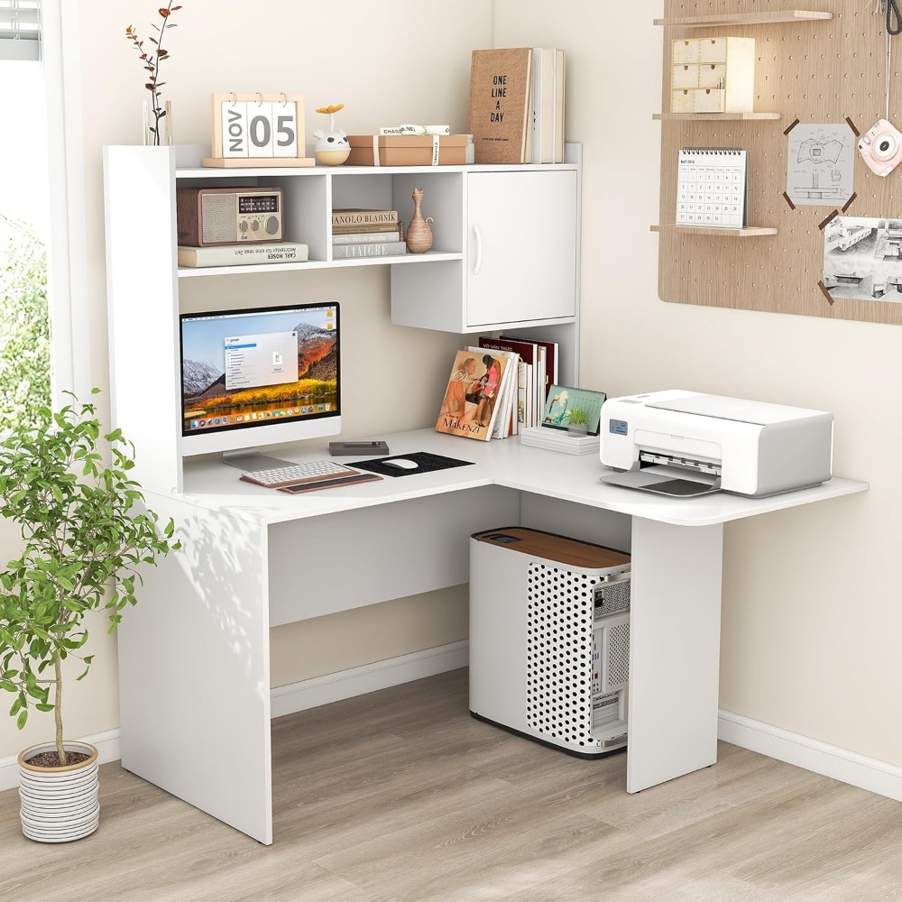 Giantex L Shaped Desk with Hut - Pc Gaming White avis et prix