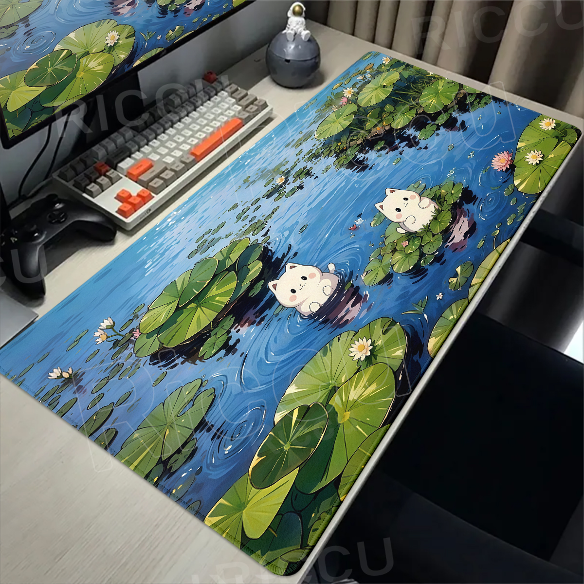 Lovely White Cat and Green Pla - Pc Gaming White avis et prix