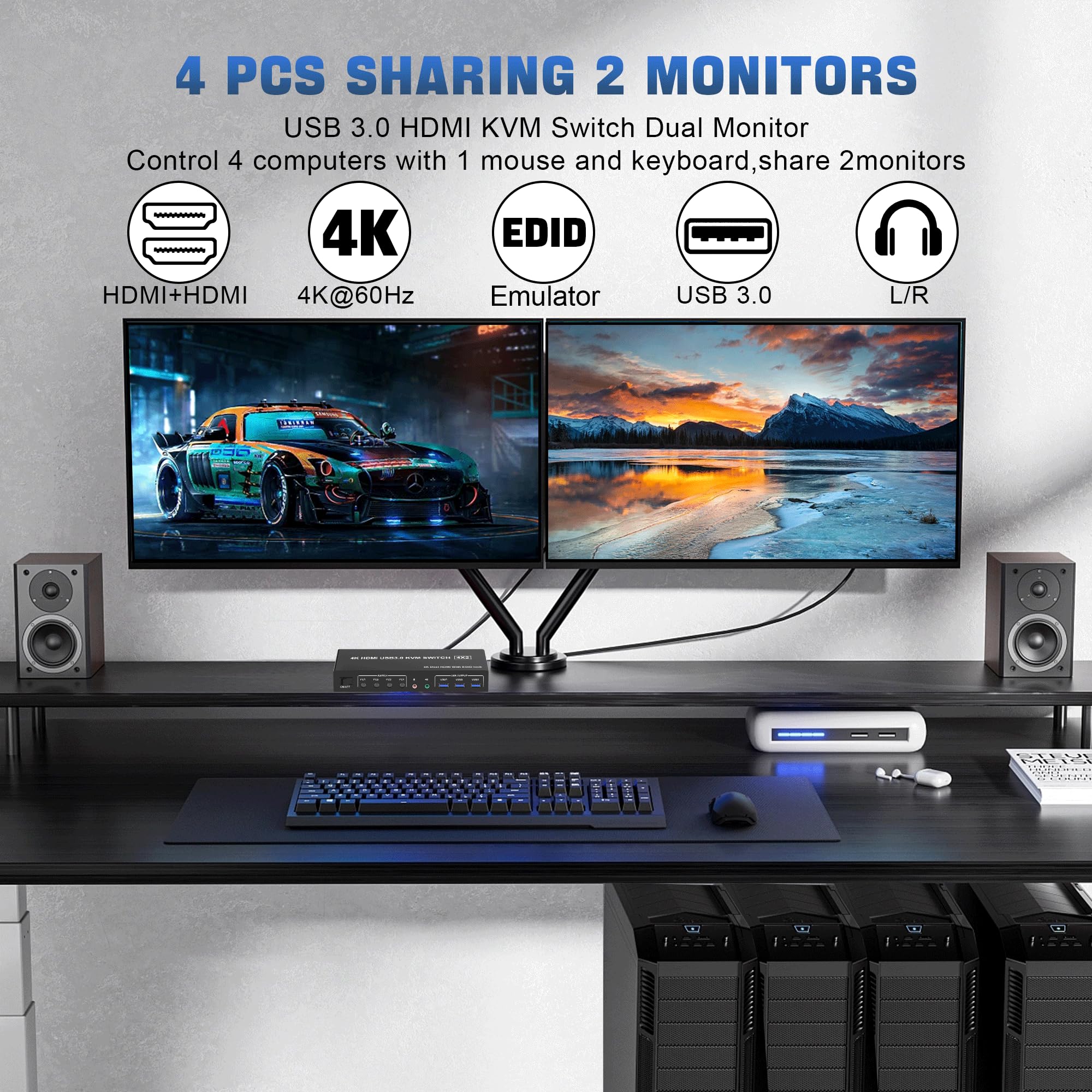 4K USB 3.0 KVM Switch HDMI Dua - Pc Gaming Emulator avis et prix